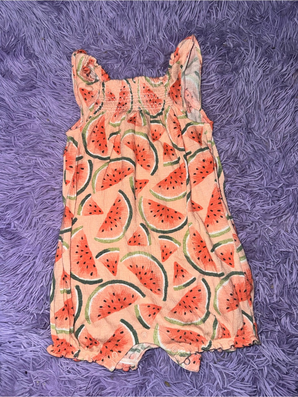 Watermelon Print Baby Romper - Peach & Green